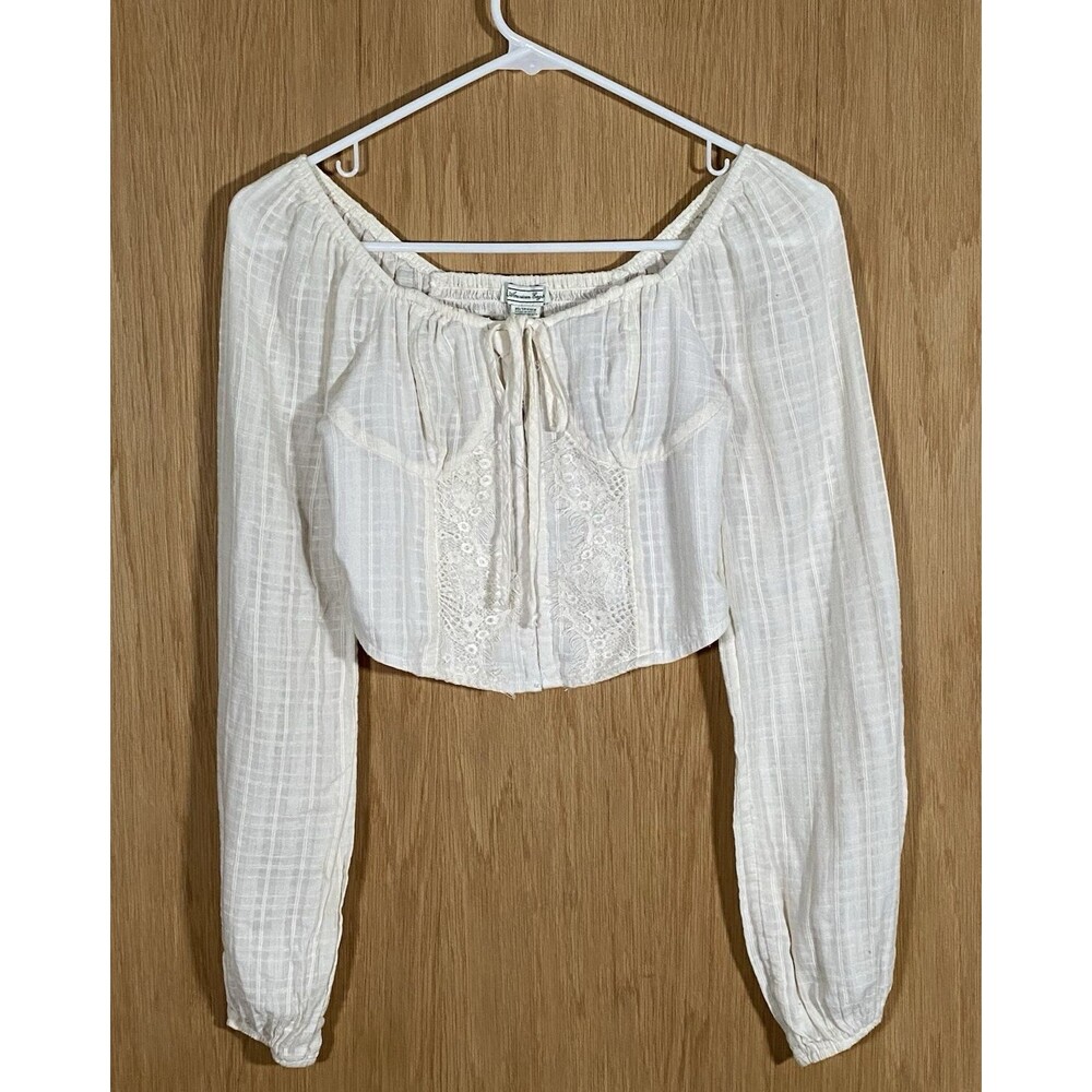American Eagle Womens XS Corset Top Long Sleeve Crop Edwardian Coquette Romantic